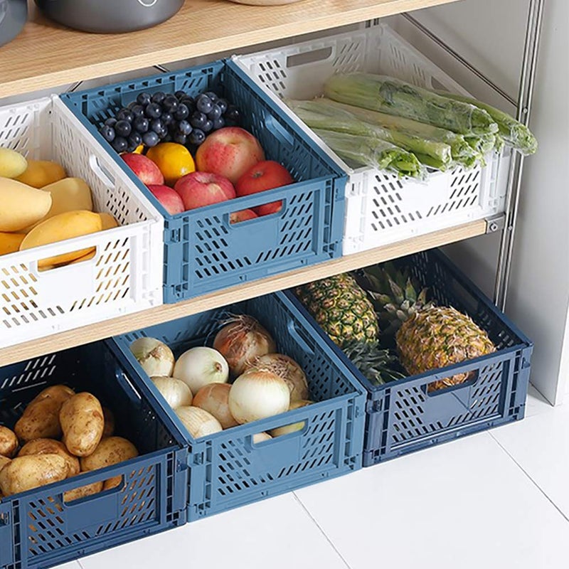 Phyllia 4 PC Baskets Plastic for Shelf Home Kitchen Storage Bin Organizer, Stackable Container Crate for Bedroom Bathroom Office Clothes Beauty(Blue, 13.3x10.2x5.1) - Image 3